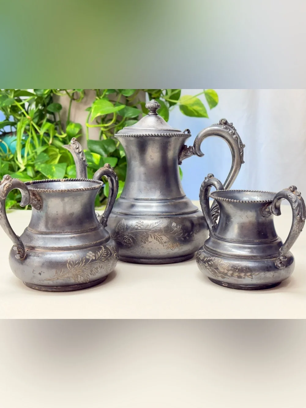 Antique Forbes Silver Co. Quadruple Plate 3pc Coffee Tea Service Set 180